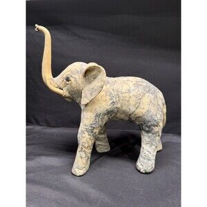 Large Carved Elephant made from Crushed Oyster Shells trunk up Vintage 15” tall